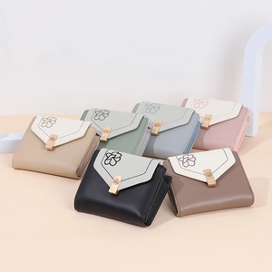 Women's foldover PU leather wallets with floral embroidery and gold metal buckles
