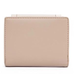 Minimalist beige PU leather tri-fold wallet for women with high-quality stitching detail