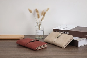Détail du portefeuille rétro en cuir PU avec boucle en métal et structure multicouche