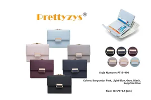 Multiple views of tri-fold lattice wallets showing card slots and six diverse color options