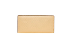 Vue détaillée du portefeuille long en cuir PU jaune avec motif litchi et coutures