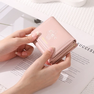 Women's PU Leather Floral Embroidery Short 3-Fold Wallet Sweet Fresh Kiss-lock Buckle Coin Purse Multi Card Slot Cardholder