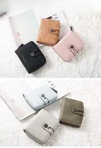 Short PU leather wallet for women in multiple colors with snap closure and zip pocket