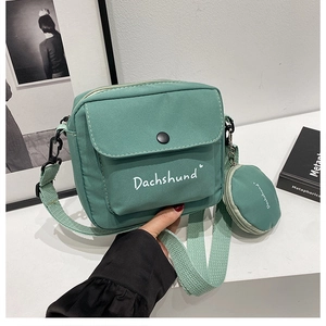 Women Casual Canvas Crossbody Bag And Round Coin Purse Letter Print Flap Small Square Shoulder Bag For Daily Travel
