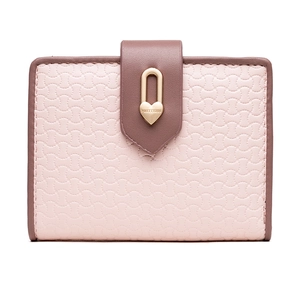 Portafoglio corto da donna in pelle PU rosa e viola con fibbia dorata a forma di cuore