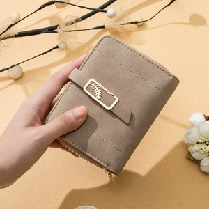 Women Frosted PU Leather Short Wallet Metallic Leaf Buckle Card Holder Zipper Coin Purse Elegant Ladies Bifold Clutch Small Multi-functional Wallet