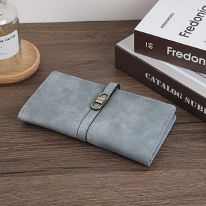 Portefeuille Long Femme Cuir PU Mat Rétro Grande Capacité Pochette Avec Plusieurs Fentes Pour Cartes Et Boucle Métallique Élégant