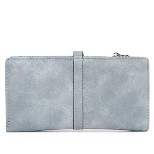 Portefeuille femme vintage en cuir PU bleu avec boucle et fermeture éclair robuste