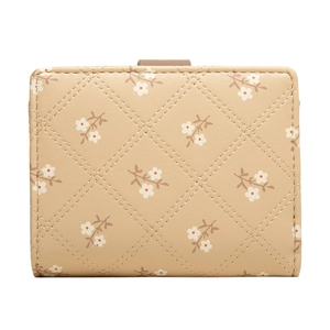 Short minimalist PU leather wallet for women with floral print and quilted texture