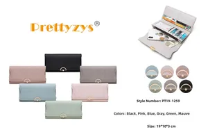 Internal layout of long PU leather wallet showing card slots and large capacity