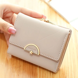 Women Short Trifold Wallet PU Leather Small Coin Purse Leaf Stitching Floral Metal Buckle Multi Slot Card Holder Prettyzys Sweet Wallet