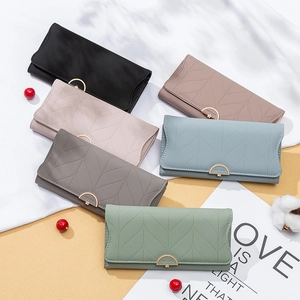 Elegant PU leather long wallets for women with leaf pattern stitching and floral metal clasp