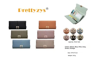 Detail view of tri-fold PU leather wallet showing internal card slots and multi-color options