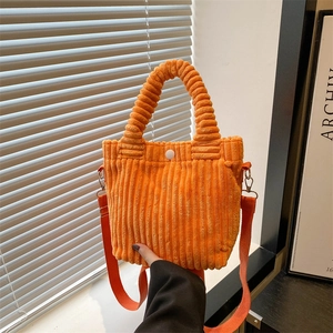 Borsa a Secchiello in Velluto a Coste da Donna Semplice Grande Capacità Borsa a Tracolla a Contrasto Shopping Minimalista