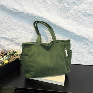 Women Large Capacity Corduroy Tote Bag Simple Solid Color Shoulder Handbag Stylish Ribbed Fabric Commuting Shopper Bag