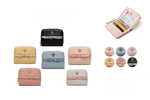 Short PU leather wallet with scallop trim and multiple card slots in various colors