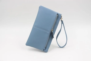 Détails du sac à main bleu en cuir PU pour écran tactile avec double fermeture éclair
