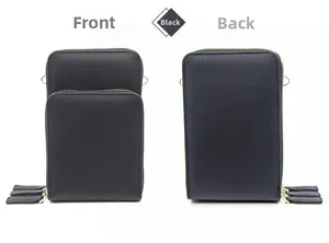 Vue avant et arrière d'un mini sac bandoulière noir minimaliste en cuir synthétique