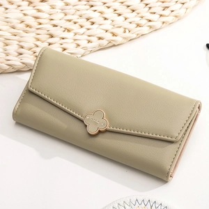 Women Long Wallet PU Leather Clover Metal Clasp Large Capacity Multi Card Slots Clutch Bag Fashion Simple Purse For Ladies