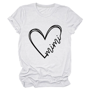 Detail of white cotton T-shirt with mimi heart print and rolled cuffs on white background