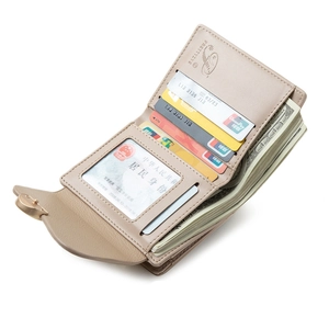 Interior layout of beige leather short wallet showing card slots and cash compartment