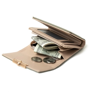 Short tri-fold olive green PU leather women's wallet with multi-card slots and coin pocket