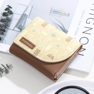 Portefeuille Court Femme Trifold Cuir PU Impression Science Laboratoire Bouton Pression Porte-monnaie Étudiant