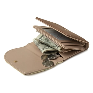 Portefeuille pour femme en cuir PU marron clair avec fentes pour cartes et boucle dorée
