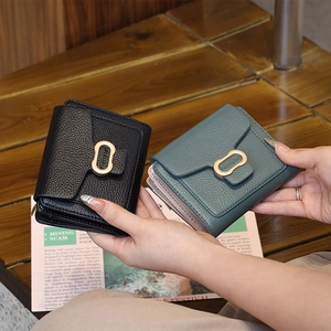Women's Short Wallet PU Leather Lychee Pattern Triple Fold Card Holder Compact Coin Purse Clutch With Metal Buckle Daily Casual Handbag For Ladies