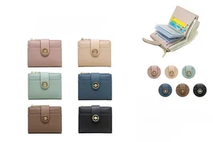 Short quilted PU leather wallet for women with multi-card slots and snap button detail
