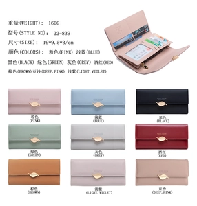 Détails du portefeuille long en cuir PU avec fermoir feuille et fentes pour cartes