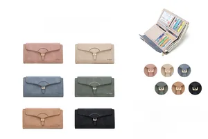 Detailed view of women's matte long wallet showing interior card slots and color options