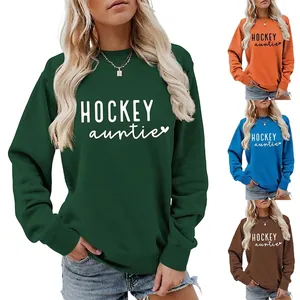Sweatshirt Femme Hockey Auntie Imprimé Lettres Cœur Col Rond Manches Longues Décontracté Pullover Haut En Mélange Coton Polyester