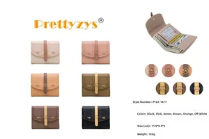 Short PU leather trifold wallet with plaid pattern and interior card slots for women