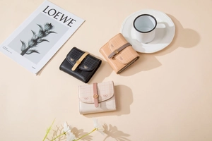 Three elegant PU leather plaid wallets for women with decorative metal bow buckles