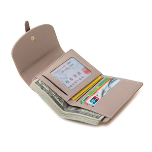 Three-fold beige PU leather wallet for women with card slots and cash pocket
