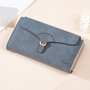 Women Long Wallet Frosted PU Leather Multi Functional Card Slots Zipper Clutch Bag Vintage Envelope Design