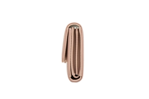 Side view showing multi-layer compartments of pink leather long wallet with flap closure