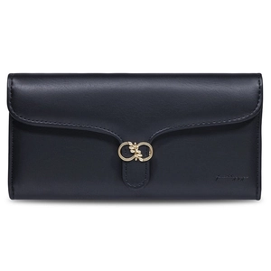 Women Long Wallet PU Leather Tri-fold Large Capacity Clutch Elegant Solid Color Card Holder With Golden Buckle