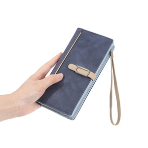 Retro Frosted PU Leather Women's Long Wallet Large Capacity Multi Card Slots Zipper Wristlet Handbag Clutch Purse
