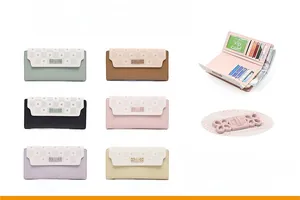 Women's multi-slot long wallet with floral embossing and 6-color display options
