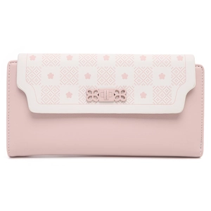 Elegant floral print long wallet for women with flower metal clasp in soft pink and white