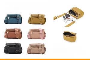 Vue intérieure du sac bandoulière multifonctionnel en cuir PU avec capacité et poches