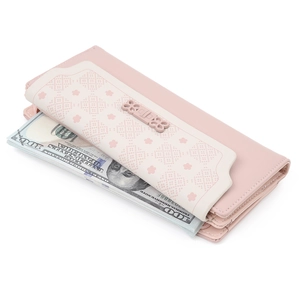 Detail of floral long wallet interior showing large capacity for cash and cards