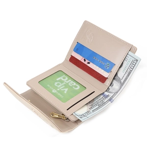Internal layout of women's tri-fold PU wallet with card slots and a zipper coin pocket