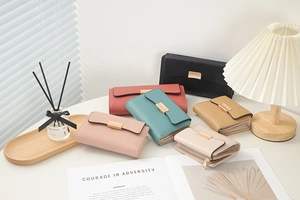 Portefeuilles longs en cuir pour femme en couleurs pastel avec fermoir magnétique doré