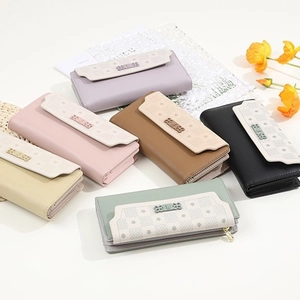 Long PU leather wallet for women with flower embossing in six trendy pastel colors