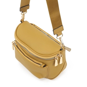Sac bandoulière en cuir PU jaune avec design demi-lune et large sangle tissée