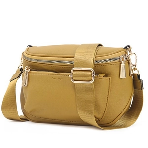 Sac banane bandoulière jaune moutarde en cuir PU avec large bandoulière en nylon