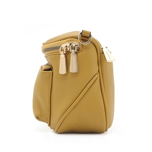 Sac bandoulière en cuir PU gingembre avec plusieurs poches zippées et poche latérale